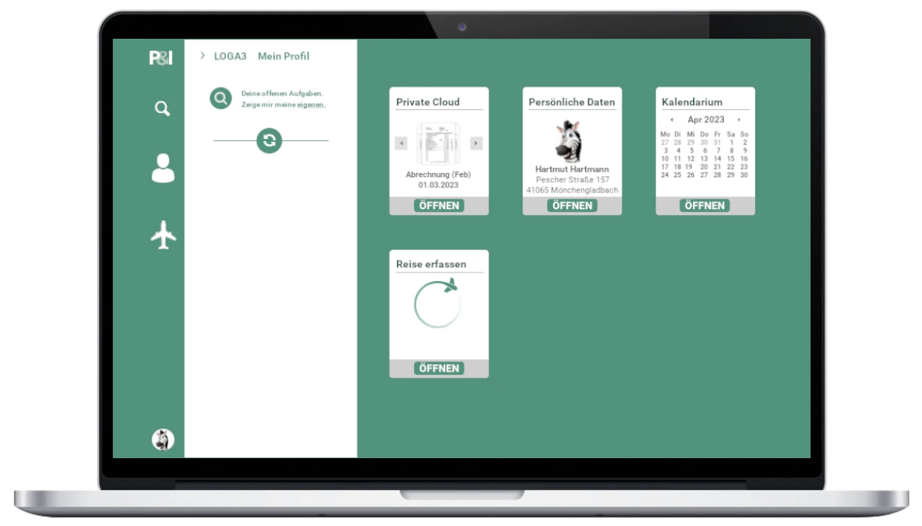 Wir übernehmen die Reisekostenabrechnung, Sie und Ihre Mitarbeiter erhalten alle Varianten über das P&I LOGA Dashboard.