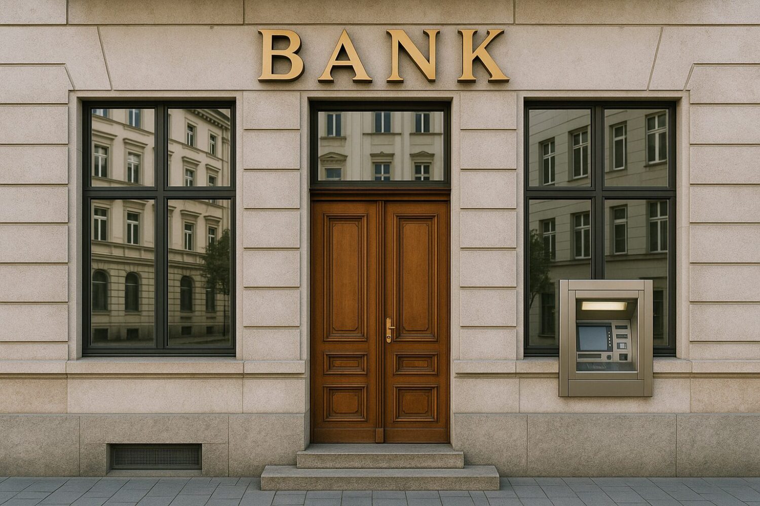 Das Gebäude einer Bank ist zu sehen.