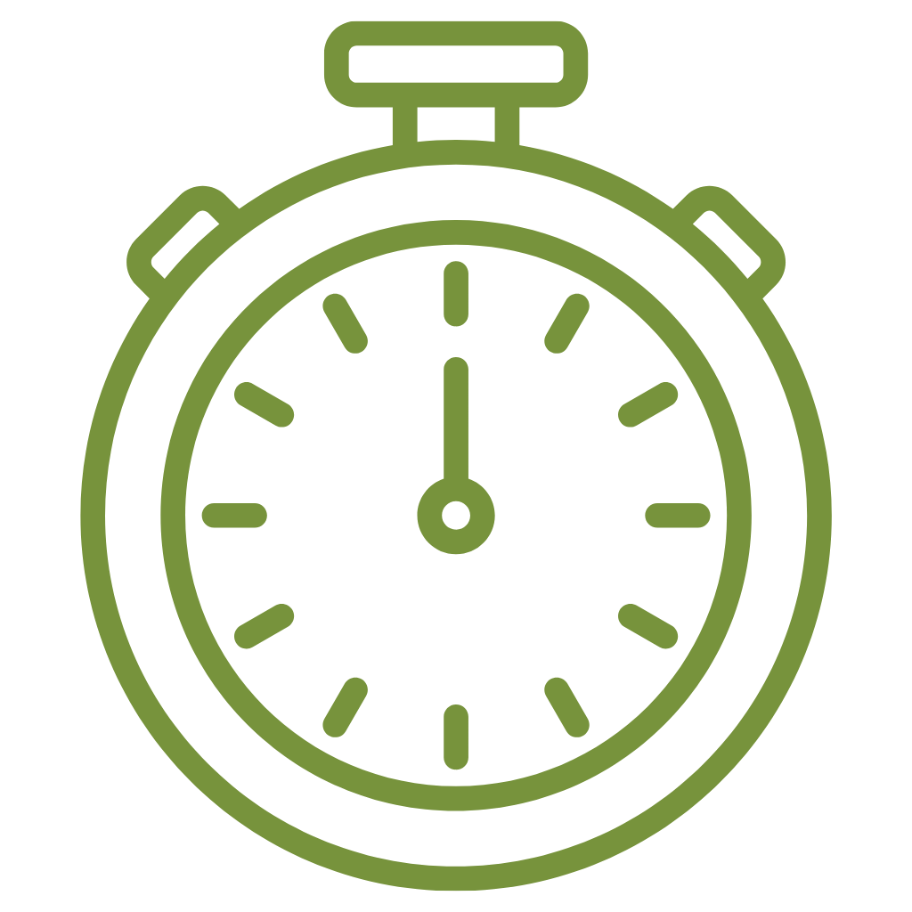 Ein grünes Icon zeigt eine Stoppuhr und steht symbolisch für Zeiterfassung.